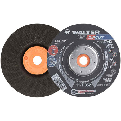 Walter 11T352 5x3/64x5/8-11 Spin-On ZIP WHEEL High Performance Cut-Off Wheels Type 27S A60 Grit, 25 pack