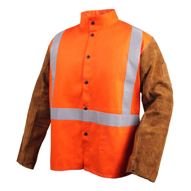 Black Stallion JH1012-OR Cotton/Cowhide Welding Jacket with Pass-Through, 30" 9 oz, Orange, 2X-Large