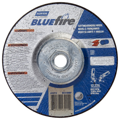 Norton 66252843215 5x1/8x5/8 - 11 In. BlueFire ZA/AO Grinding and Cutting Wheels, Type 27, 30 Grit, 10 pack