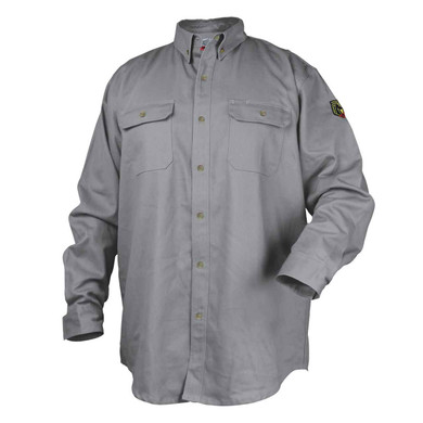 Black Stallion WF2110-GY FR Cotton Work Shirt, NFPA 2112 Arc Rated, Gray, Medium