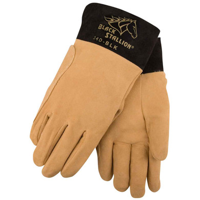 Black Stallion 24D-BLK Short Cuff Premium Deerskin TIG Gloves, Large