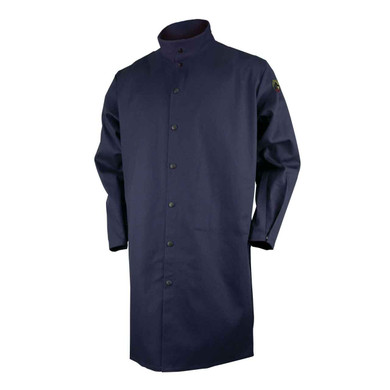 Black Stallion FN9-42C 9 oz. 42" Navy Flame Resistant Cotton Shop Coat, Large