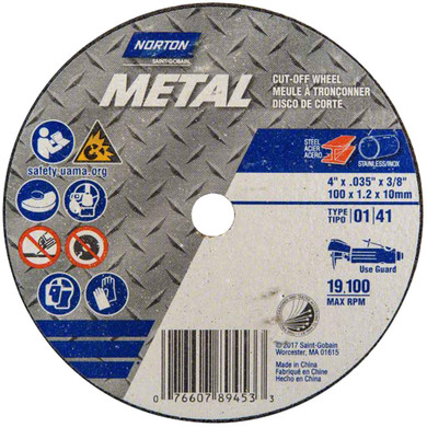 Norton 7660789453 4x.035x3/8 In. Metal AO Small Diameter Reinforced Cut-Off Wheels, Type 01/41, 60 Grit, 25 pack