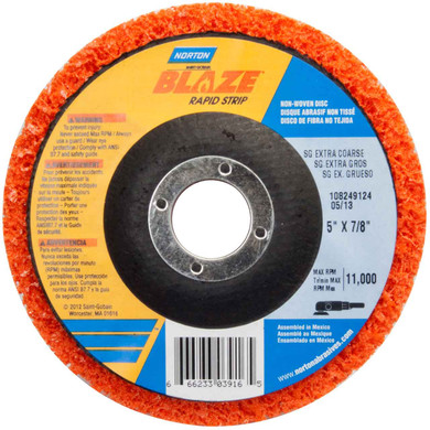 Norton 66623303916 5x7/8” Bear-Tex Blaze Rapid Strip Ceramic Alumina Non-Woven Depressed Center Discs, Extra Coarse, 10 pack
