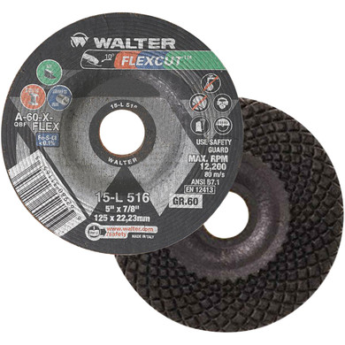 Walter 15L516 5x7/8 Flexcut Grinding Wheels Contaminant Free Type 29 Grit 60, 25 pack