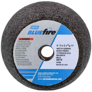 Norton 66253198583 4x2x5/8-11 In. BlueFire ZA Non-Reinforced Portable Snagging Wheels, Type 11, 16 Grit, 10 pack