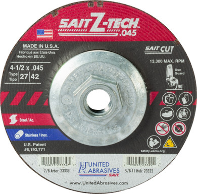 United Abrasives SAIT 23322 4-1/2x.045x5/8-11 Z-Tech High Performance Cut-off Wheels, 10 pack
