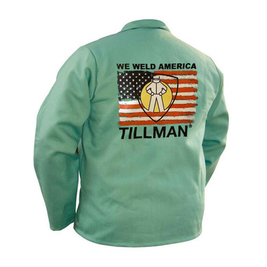Tillman 9030 30" 9 oz. Green FR Cotton "We Weld America" Logo Jacket, Medium