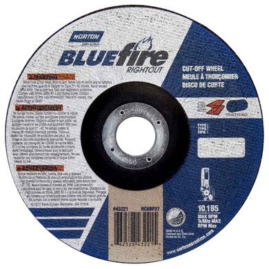 Norton 66252843221 6x1/16x7/8 In. BlueFire RightCut ZA/AO Right Angle Cut-Off Wheels, Type 27/42, 24 Grit, 25 pack