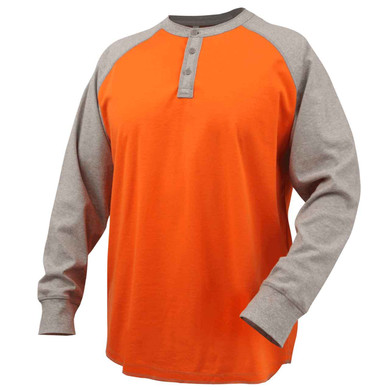 Black Stallion TF2520 Flame-Resistant Cotton Jersey Henley Long Sleeve T-Shirt, Gray/Orange, Large