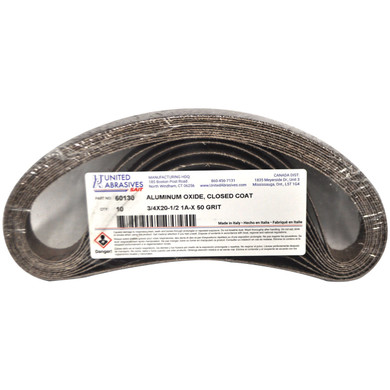 United Abrasives SAIT 60130 3/4x20-1/2 Quick Ship 1A-X Aluminum Oxide File Sander Belt, 50 Grit, 10 pack