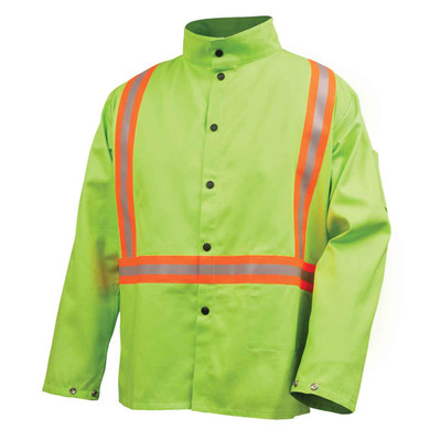 Black Stallion JF1010-LM Hi-Vis FR Cotton Welding Jacket with FR Reflective Tape, Lime, 2X-Large