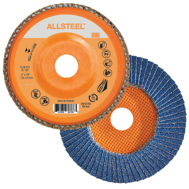 Walter 15W512 5x7/8 ALLSTEEL Flap Disc with Eco-Trim Backing 120 Grit Type 27, 10 pack