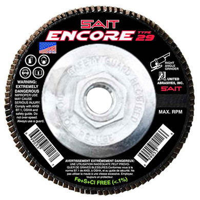 United Abrasives SAIT 79119 4-1/2x5/8-11 Encore Type 29 General Purpose With Hub Zirconium Flap Discs 80 Grit, 10 pack