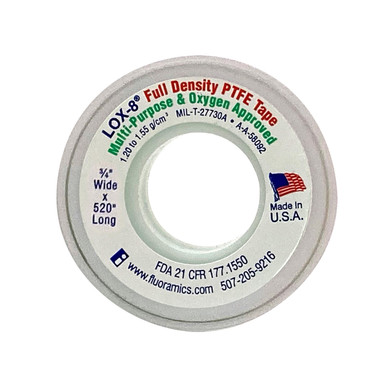 Fluoramics 9010010 LOX-8 Full Density PTFE Tape 3/4" x 520"