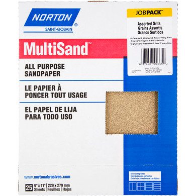 Norton 7660700365 9x11" MultiSand JobPack Assorted Grit Aluminum Oxide Open Coat Paper Sheets, 25 pack