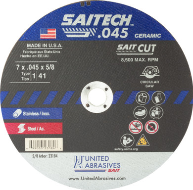 United Abrasives SAIT 23184 7x.045x5/8 Saitech High Performance Cut-off Wheels, 50 pack