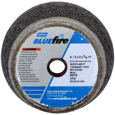 Norton 66253146917 4x2x5/8 In. BlueFire ZA Non-Reinforced Portable Snagging Wheels, Steel Back, Type 11, 16 Grit, 10 pack