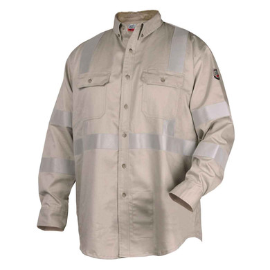 Black Stallion WF2112-ST FR Cotton Work Shirt with Reflective Tape, NFPA 2112, Stone Khaki, 2X-Large