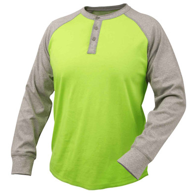 Black Stallion TF2520 Flame-Resistant Cotton Jersey Henley Long Sleeve T-Shirt, Gray/Lime, Small