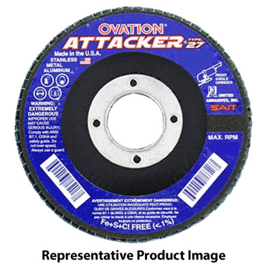 United Abrasives SAIT 76229 5x7/8 Ovation Attacker Type 27 No Hub High Density Zirconium Flap Discs 80 Grit, 10 pack