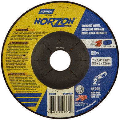 Norton 66252843334 5x1/4x7/8 In. NorZon Plus SGZ CA/ZA Grinding Wheels, Type 27, 20 Grit, 25 pack