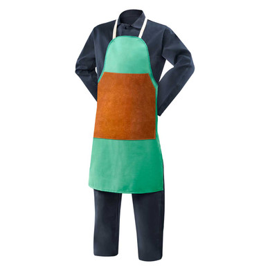 Steiner 10338 Flame Resistant Cotton Bib Apron with Leather Patch, 36" Green
