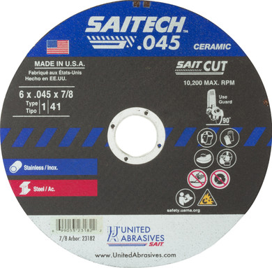 United Abrasives SAIT 23182 6x.045x7/8 Saitech High Performance Cut-off Wheels, 50 pack