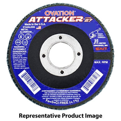 United Abrasives SAIT 76209 4-1/2x7/8 Ovation Attacker Type 27 No Hub High Density Zirconium Flap Discs 80 Grit, 10 pack