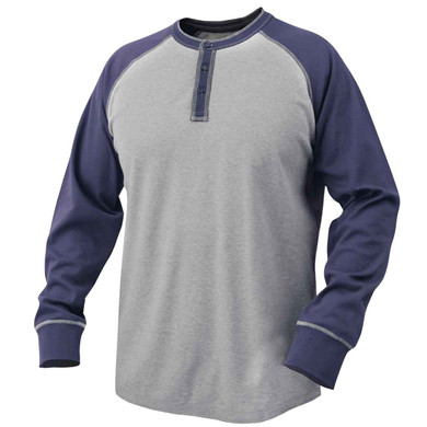 Black Stallion TF2520 Flame-Resistant Cotton Jersey Henley Long Sleeve T-Shirt, Navy/Gray, X-Large
