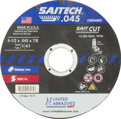 United Abrasives SAIT 23174 4-1/2x.045x7/8 Saitech High Performance Cut-off Wheels, 50 pack
