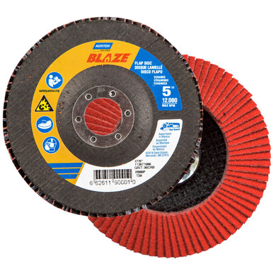 Norton 66261190001 5x7/8” Blaze R980P Ceramic Alumina Type 29 Flap Discs, 36 Grit, Coarse, 10 pack