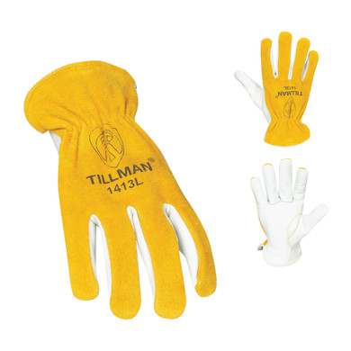 Tillman 1413 Top Grain/Split Cowhide Unlined Leather Rolled Cuff Drivers Glove, Medium