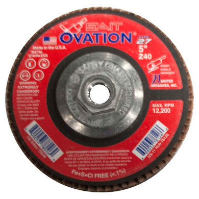 United Abrasives SAIT 78126 5x5/8-11 Ovation Type 27 With Hub High Density Zirconium Flap Discs 40 Grit, 10 pack