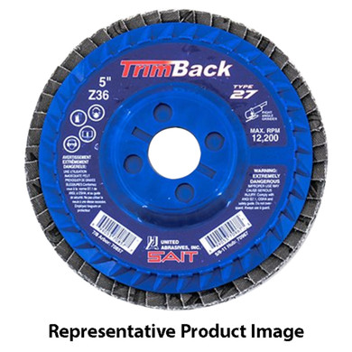 United Abrasives SAIT 70851 4-1/2x7/8 Trimback Type 27 No Hub Zirconium Flap Disc 40 Grit, 10 pack