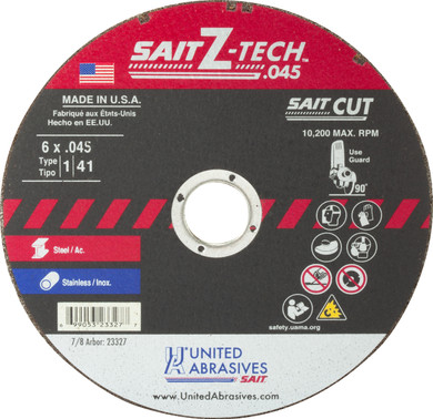 United Abrasives SAIT 23327 6x.045x7/8 Z-Tech High Performance Cut-off Wheels, 50 pack