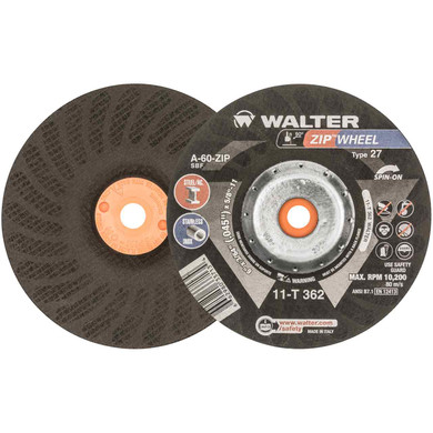 Walter 11T362 6x3/64x5/8-11 Spin-On ZIP WHEEL High Performance Cut-Off Wheels Type 27S A60 Grit, 25 pack