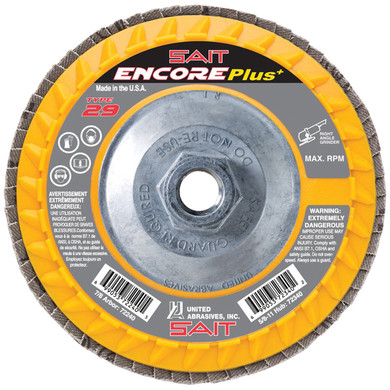 United Abrasives SAIT 72340 4-1/2x5/8-11 Encore Plus Type 29 Super Lock Hub Zirconium Flap Discs 60 Grit, 10 pack