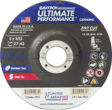 United Abrasives SAIT 22074 5x3/32x7/8 Saitech Ultimate Performance Premium Cut-off Wheels, 25 pack