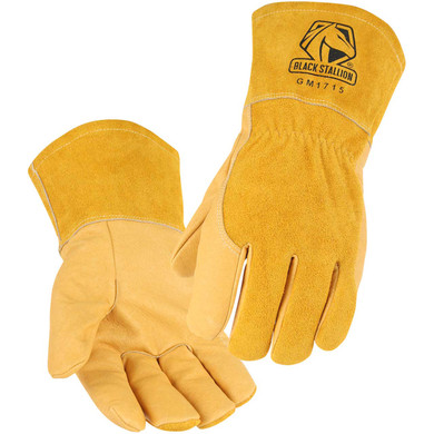 Black Stallion GM1715-TT Grain Pigskin Palm MIG Glove with Side Padding, Medium