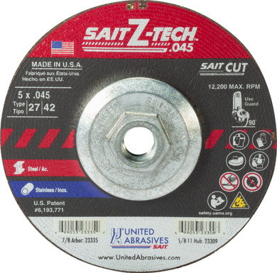 United Abrasives SAIT 23309 5x.045x5/8-11 Z-Tech High Performance Cut-off Wheels, 10 pack
