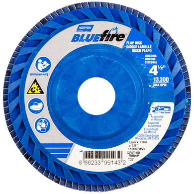 Norton 66623399143 4-1/2x7/8” BlueFire R884P Zirconia Alumina Plus Type 27 Quick Trim Flap Discs, 80 Grit, Coarse, 10 pack