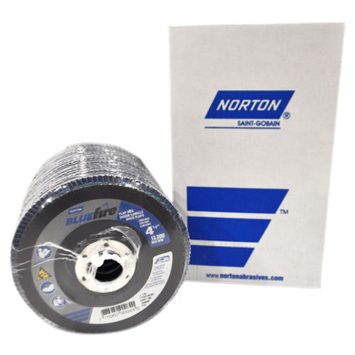 Norton 77696090084 4-1/2x7/8” BlueFire R884P Zirconia Alumina Plus High Density Type 27 Flap Discs, 80 Grit, Coarse, 10 pack