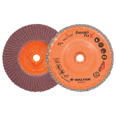 Walter 06B504 5x5/8-11 Enduro-Flex Spin-On Flap Discs with Eco-Trim Backing 40 Grit Type 27S, 10 pack