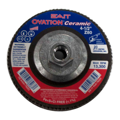 United Abrasives SAIT 78323 4-1/2x5/8-11 Ovation Ceramic Type 27 With Hub High Density Flap Discs 80 Grit, 10 pack