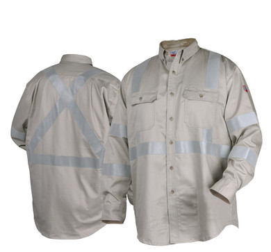 Black Stallion WF2112-ST FR Cotton Work Shirt with Reflective Tape, NFPA 2112, Stone Khaki, X-Large