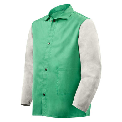 Steiner 1230-M 30" 9oz. Green/gray Weldlite Plus Hybrid FR Cotton with Leather Sleeves Jacket, Medium