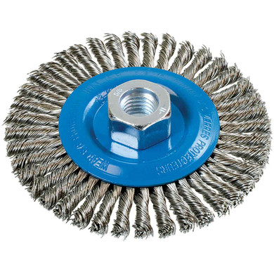 Walter 13K464 4-1/2x3/16x5/8-11 Stringer Bead Wire Wheel Brush with Knot Twisted Wire .02 for Aluminum and Stainless Steel