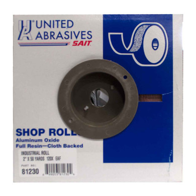 United Abrasives SAIT 81230 Blue Line 2" x 50 Yards EA-F Premium Aluminum Oxide Cloth Industrial Shop Rolls 120 Grit
