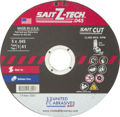 United Abrasives SAIT 23325 5x.045x7/8 Z-Tech High Performance Cut-off Wheels, 50 pack